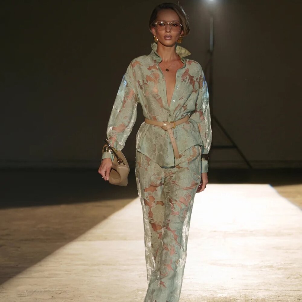 JLUXLABEL Sage Organza Floral Blouse - M